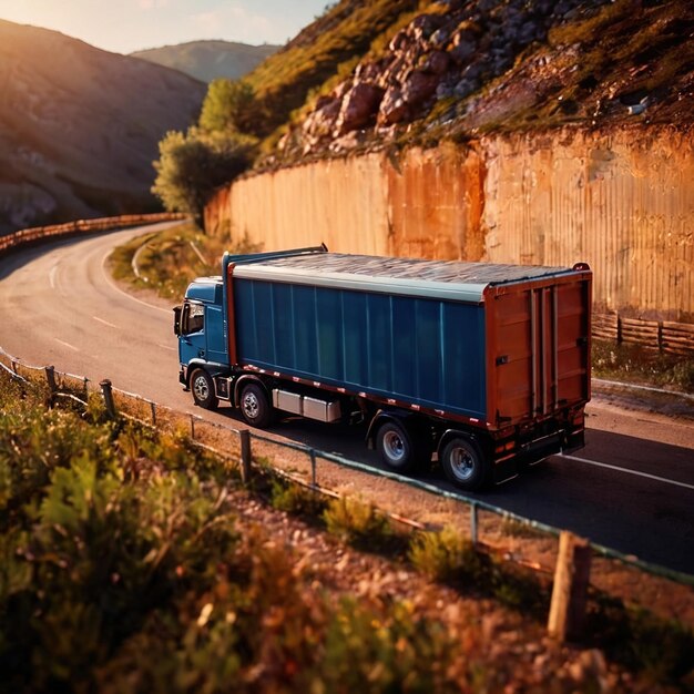 Photo aerial view of cargo truck on the open road land transport logistics