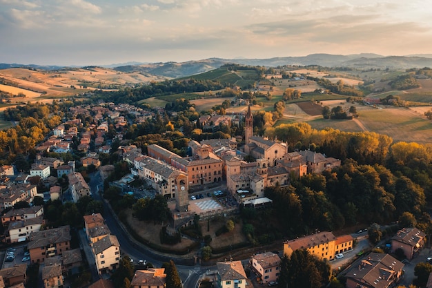 Aerial view of Castelvetro village Modena Italy