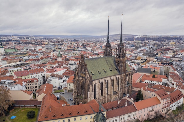 Aerial view of Cathedral of St. Peter and Paul in Brno, Czech Republic