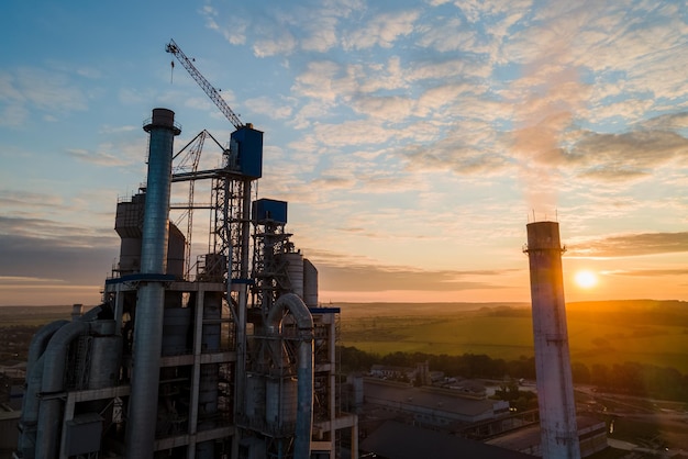 Aerial view of cement factory with high concrete plant structure