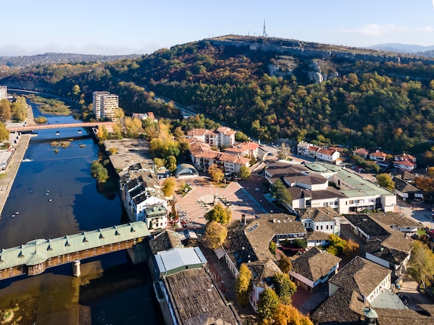 Aerial view of center of town of Lovech Bulgaria