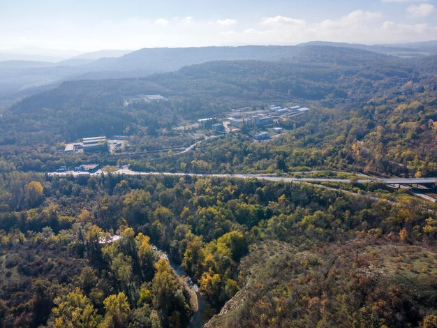 Aerial view of center of town of Lovech Bulgaria