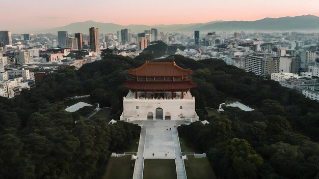 Photo aerial view of chiang kai shek memorial hall in taipei taiwan