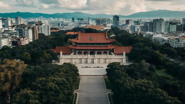 Photo aerial view of chiang kai shek memorial hall in taipei taiwan