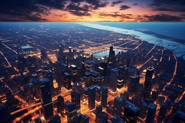 Aerial view of Chicago city