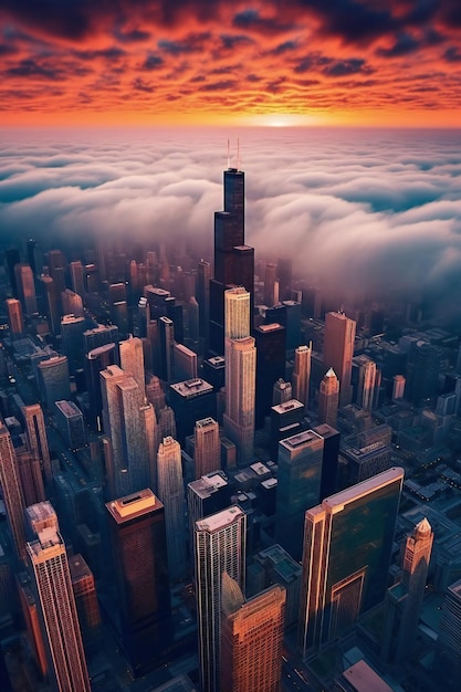 Aerial view of Chicago city