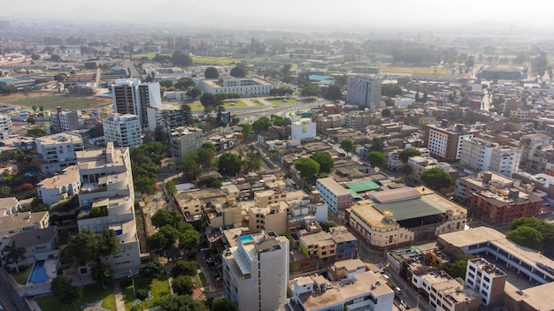 Aerial view of the Chorrillos boardwalk in Lima Peru