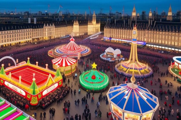 Photo aerial view of christmas funfair in hyde park london