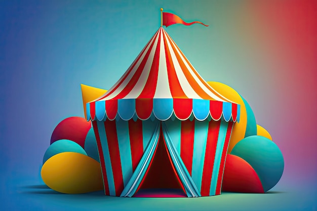 An aerial view of a circus tent with various circus props such as a tightrope and colorful flags set against a vibrant and lively background Generated by AI