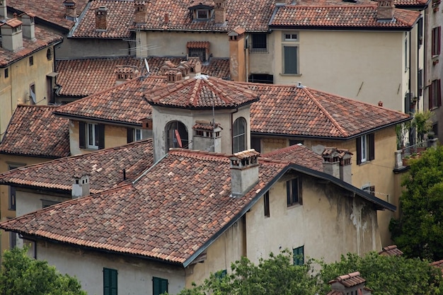 이탈리아 베르가모(Bergamo Italy)의 시타 알타 어퍼(Citta Alta) 마을의 공중 전망