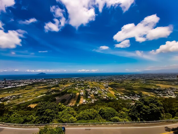 Aerial view of city against sky