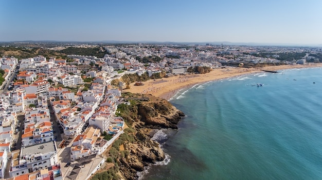 Aerial view of city of Albufeira, beach pescadores, in the south of Portugal, Algarve