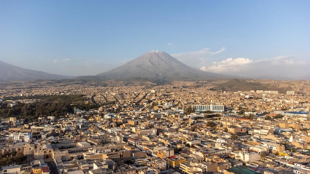 Aerial view of the city of Arequipa and its volcanoes Peru