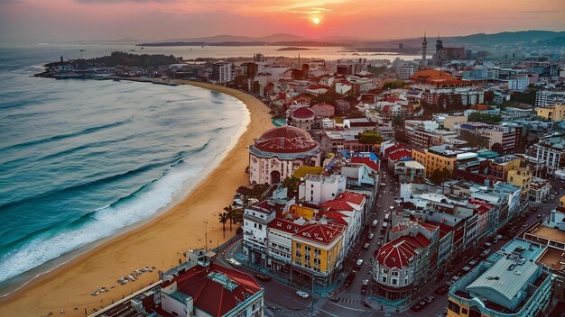 Aerial view of city on the coastline in turkey