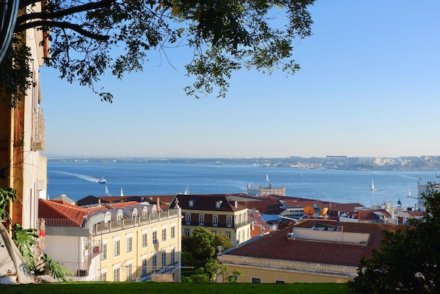 Aerial view on the city from Alfama district in Lisbon Portugal