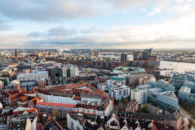 Aerial view over city of Hamburg in Germany