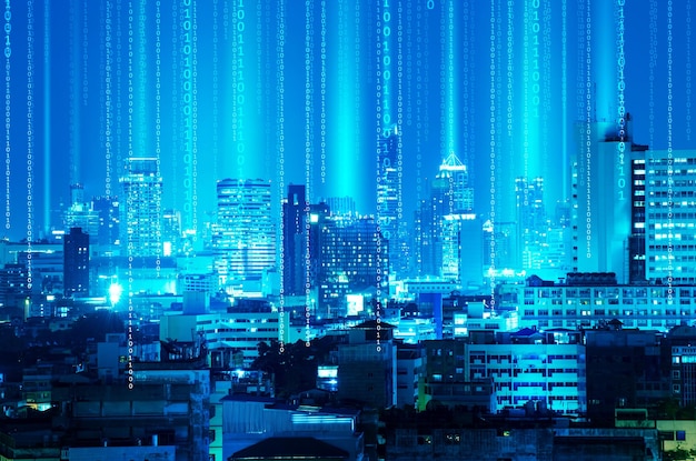 夜に照らされた街の空中景色