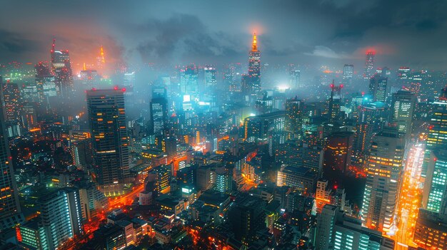 Aerial View of a City at Night