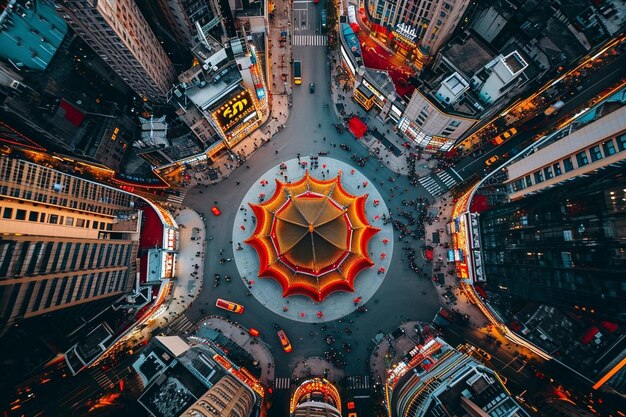 Photo an aerial view of a city at night