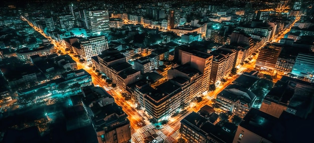 Aerial view of a city at night