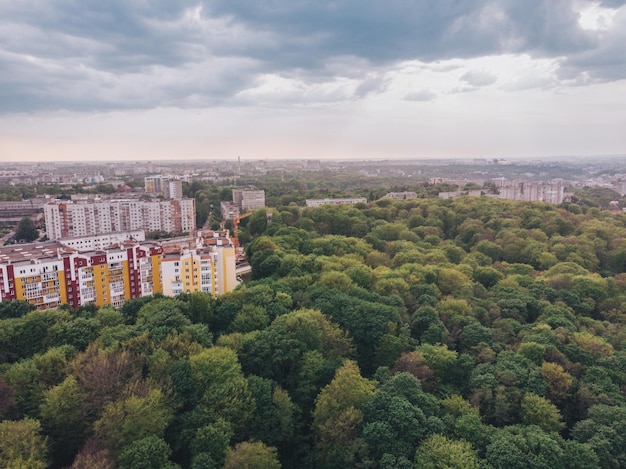 Aerial view of city overcast weather