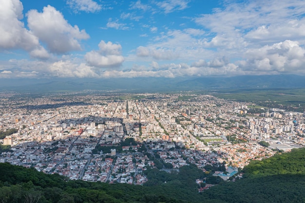 Aerial view of the city of Salta in Argentina from San Bernardo Hill in Salta Argentina