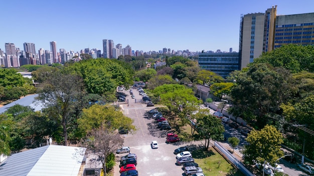 Aerial view of the city of sao paulo, brazil. in the\
neighborhood of vila clementino, jabaquara.