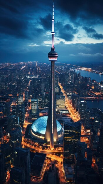 Photo aerial view of city skyline at night