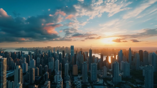 Aerial view city skyline timelapse