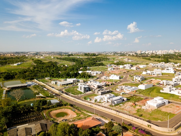 Aerial view of city on a sunny day