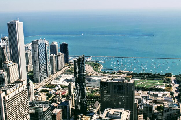 Aerial view of city at waterfront