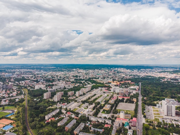 Aerial view of city with cloudy weather