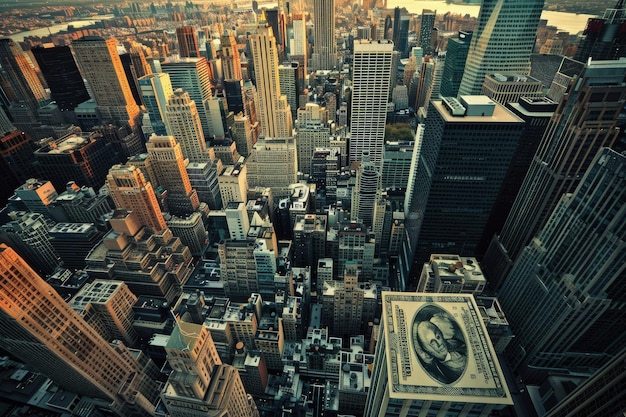 Взгляд с воздуха на город с высокими зданиями
