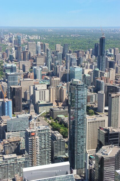 Aerial view of cityscape against clear sky