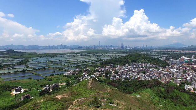 Aerial view of cityscape against sky