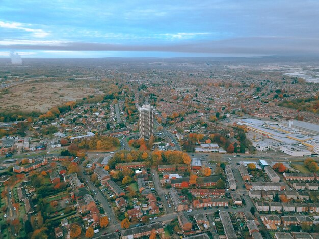 Aerial view of cityscape against sky