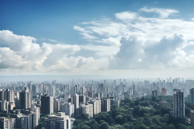 Aerial view of a cityscape under a cloudy sky