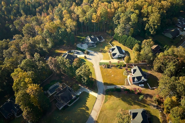 Aerial view of classical american homes in South Carolina residential area New family houses as example of real estate development in USA suburbs