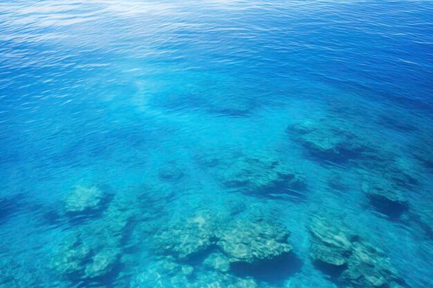 Aerial view of clear blue water mediterranean style beach coast