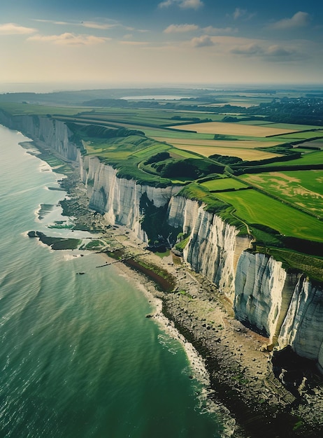 a aerial view of a cliff by the ocean