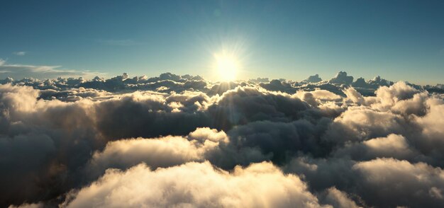 Aerial view of clouds and morning sun