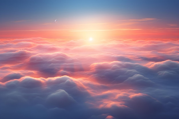 aerial view over the clouds in the sky at sunset AI generate