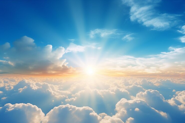 Photo aerial view of clouds and sun on blue sky beautiful nature background