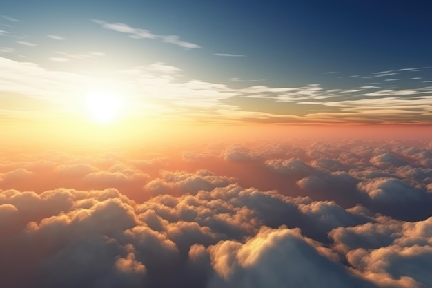 aerial view above clouds with sunset generated by AI