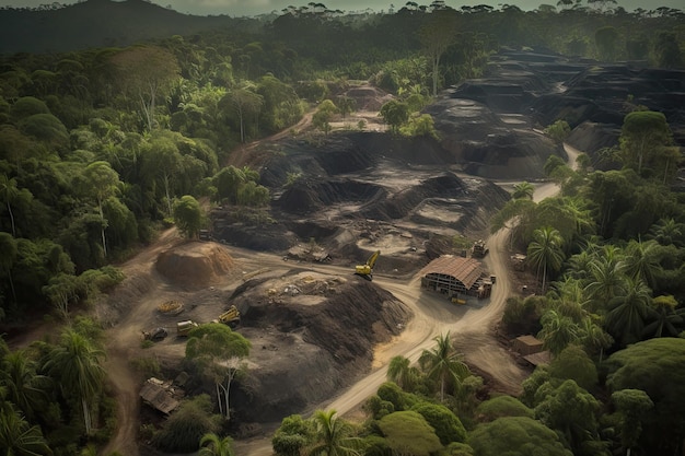 An aerial view of a coal mine in the jungle Generative Ai