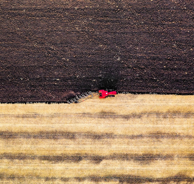 Aerial view of collecting harvest