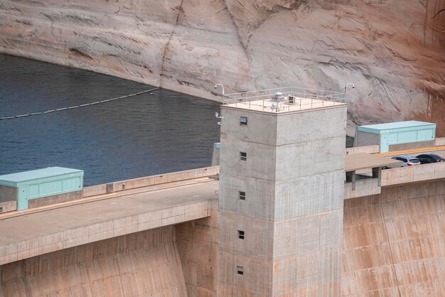 Aerial view of colorado river at glen canyon dam