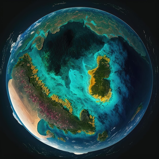 Вид с воздуха на красочную голубую планету Земля из космоса красивый океан Сделано AIИскусственный интеллект