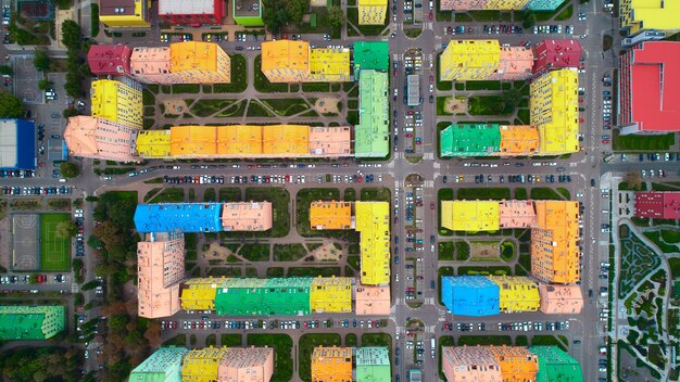 Aerial view of a colorful houses in Kyiv, Ukraine.