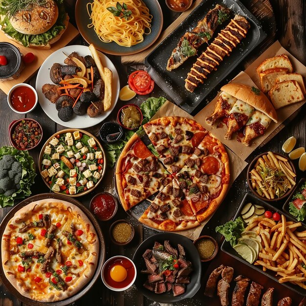 Aerial View Colorful Spread of Mediterranean Feast